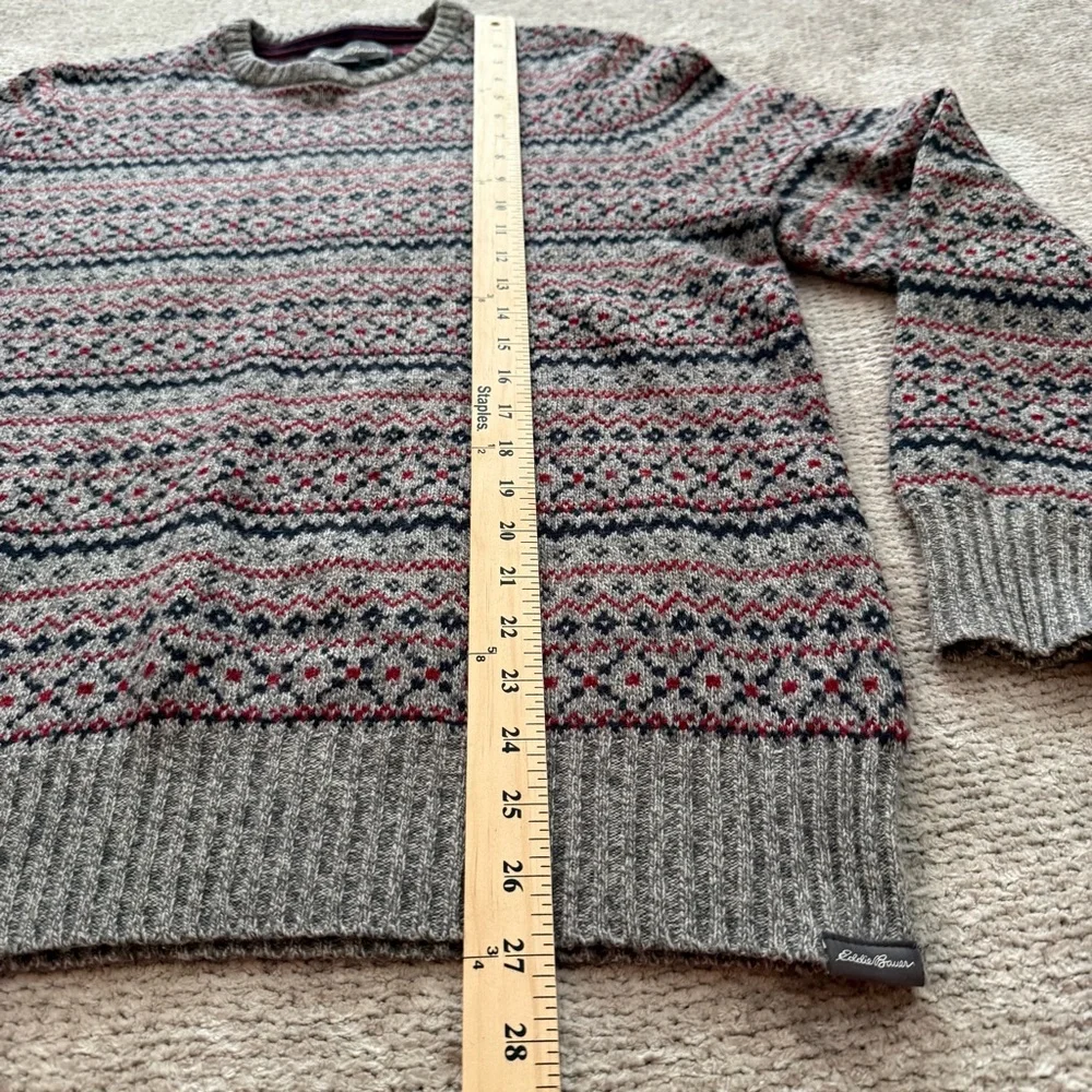 Eddie Bauer Fair Isle Wool Blend Sweater Mens Medium Gray Nordic Crewneck - Picture 6 of 8